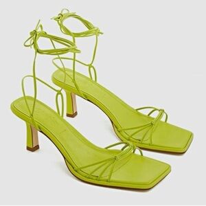 Aeyde Roda Strappy Ankle-Tie Mid-Heel Sandals in Apple Green